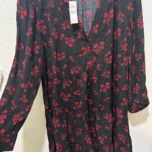 LOFT Black and Red Floral Dress